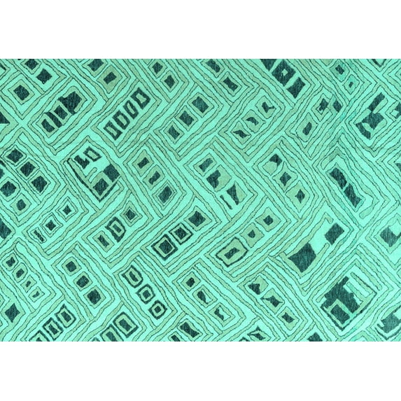 Ahgly Company Machine Washable Indoor Rectangle Abstract Turquoise Blue Modern Area Rugs, 7' x 10'
