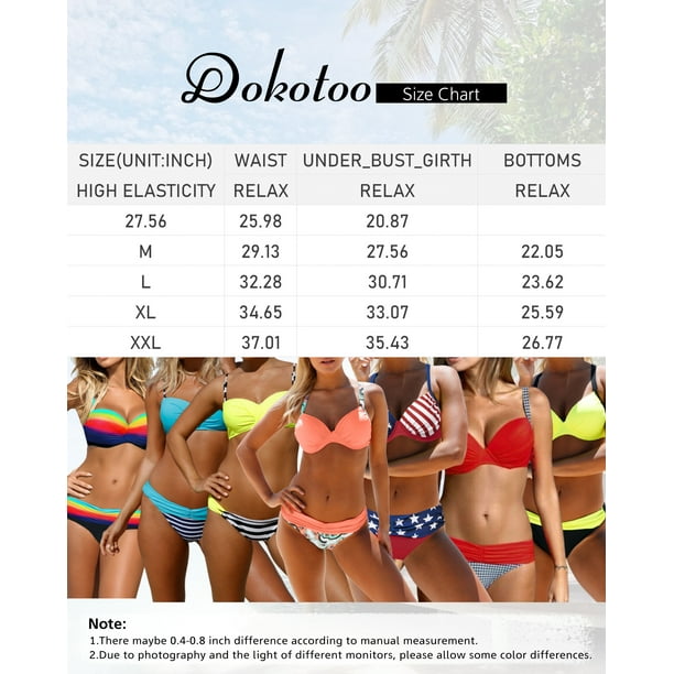 Dokotoo Women's Pink Color Block Two Piece Bikini Swimsuit Push Up Padded Bathing Suits Size Large US 12-14