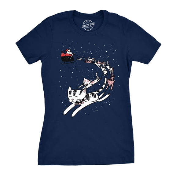 Mens Cat Sleigh T Shirt Funny Santa Christmas Holiday Tee for Animal Lover Graphic Tees