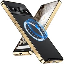 Magnetic for Google Pixel 8A Case Compatible with MagSafe Charger Ultra Slim Matte PC Back Metal Frame Bumper Scratch Resistant Safety Lock Shockproof Protective Case, Gold