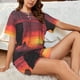 thumbnail image 4 of Balery Sunset Western Desert Cowboy Conjunto de Pijama para Mujer con Estampado, Dos Piezas de Manga Corta y Shorts, Ropa de Dormir Suave con Cuello Redondo y Bolsillos-Large, 4 of 6