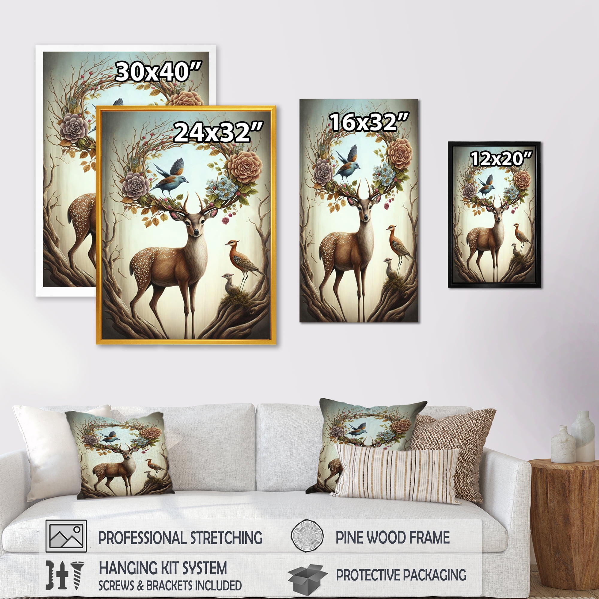 Designart Deer With Blooming Antlers IV Canvas Wall Art