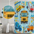 thumbnail image 5 of 72x78 Inch Shower Curtain Blue Yellow Cartoon Truck Bathroom Decor, Waterproof Fabric Bathtub Bath Curtains Decorative Cute Engineering Vehicle Extra Long Shower Curtain Set with Hooks, 5 of 7
