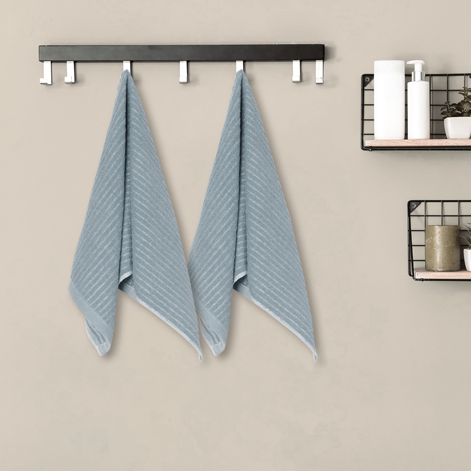 Unique Bargains Striped Pattern 2 Pack Hand Towels Absorbent and Quick Drying Towel Grey 13" x 29"
