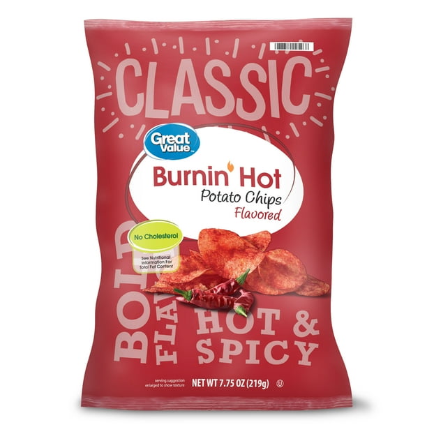 Great Value Burnin' Hot Flavored Potato Chips, 7.75 oz