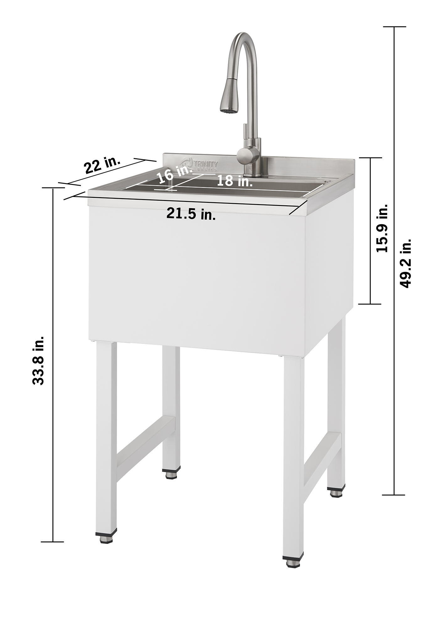 TRINITY BASICS | 18x16x13 Basin | Stainless Steel Utility Sink | NSF | w/ Pull-Out Faucet | White