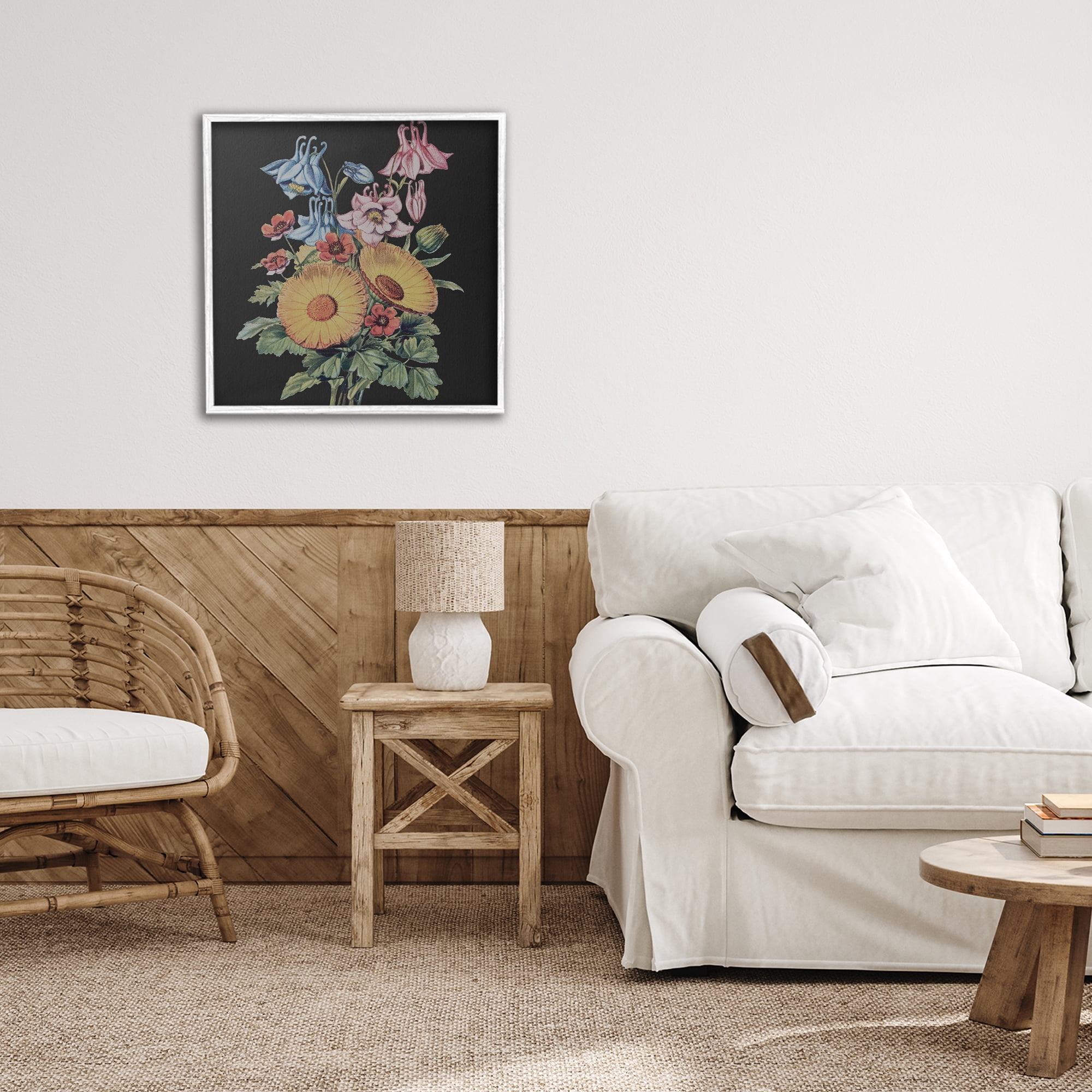 Stupell Industries Vintage Bouquet Study on Black White Framed Giclee Art, design by Dan Meneely
