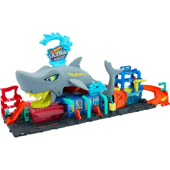 Hot Wheels City Ultra Shark Car Wash with Color Reveal Toy Car in 1:64 Scale, Ages 3-8, 8.34 in