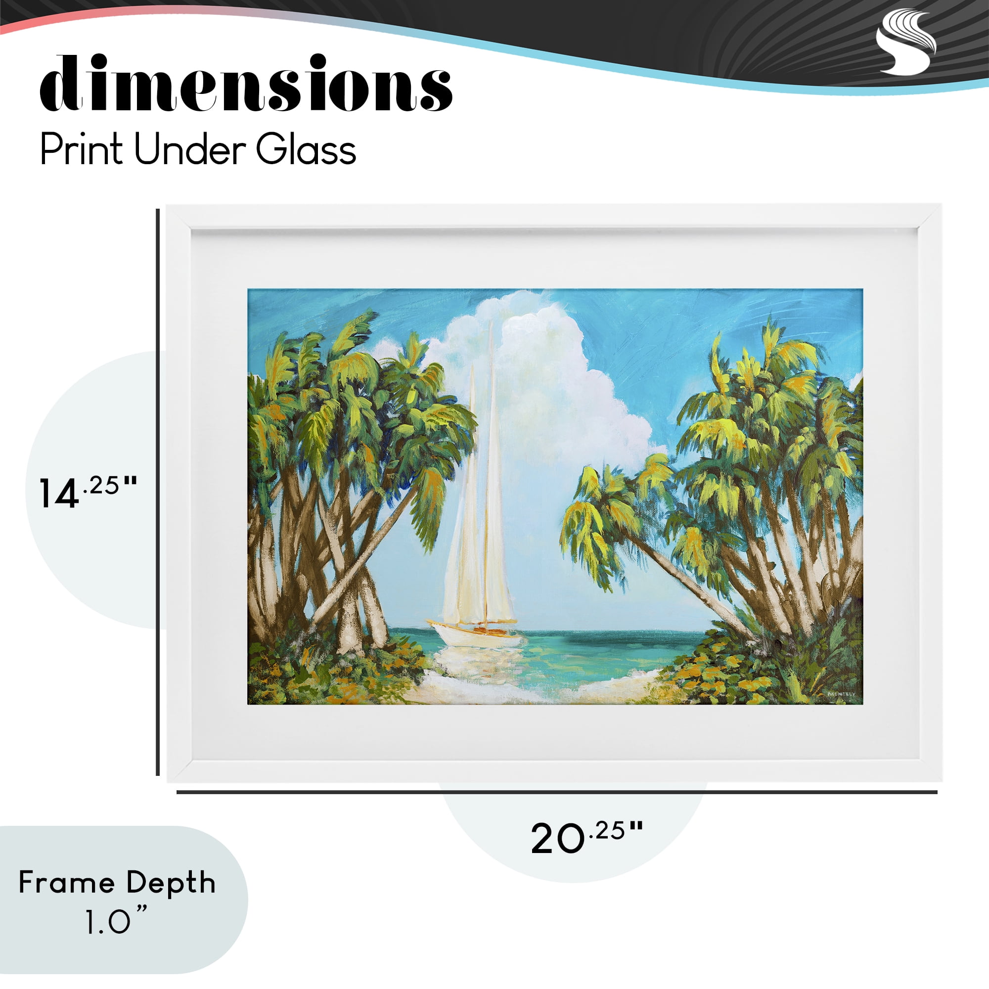 Stupell Industries Sailboat Among Palms White Framed Print Under Glass, design by Dan Meneely