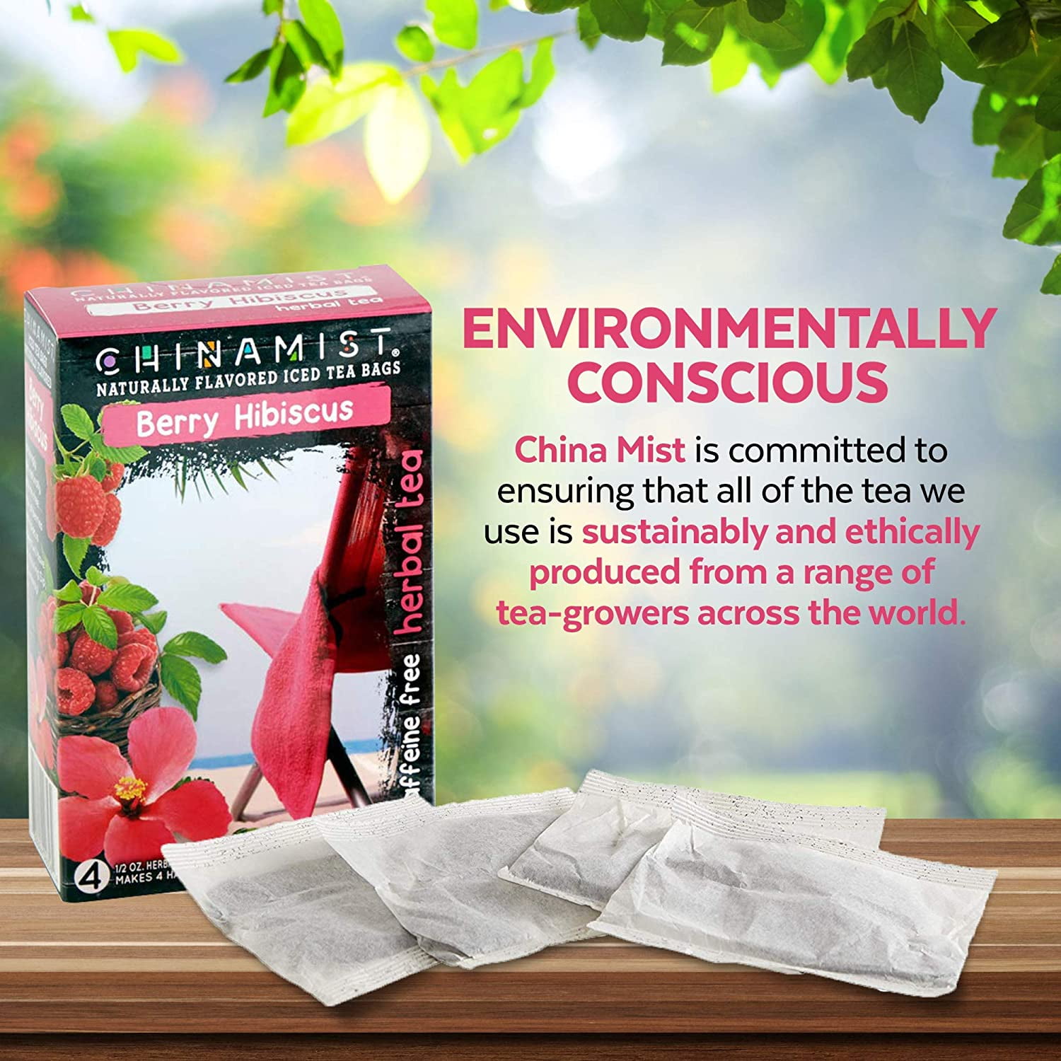China Mist Naturally Flavored Berry Hibiscus Iced Tea Bags, 4-Count Box, 6-Pack (Each Bag Yields 1/2 Gallon)