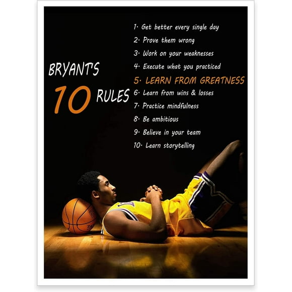 Kobe Bryant Affiche Image, Kobe Dix Règles Art Mural Inspirant, Peinture sur Toile de Basketball pour Chambre de Garçon Décoration de Bureau à Domicile, Non Encadrée (12x16 Pouces/30x40cm, kobeB)