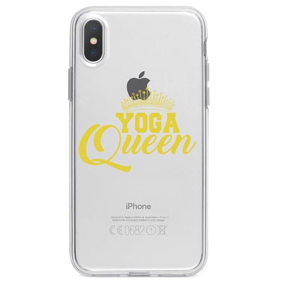 DistinctInk Clear Shockproof Hybrid Case for iPhone XR (6.1" Screen) - TPU Bumper Acrylic Back Tempered Glass Screen Protector - Yoga Queen Crown