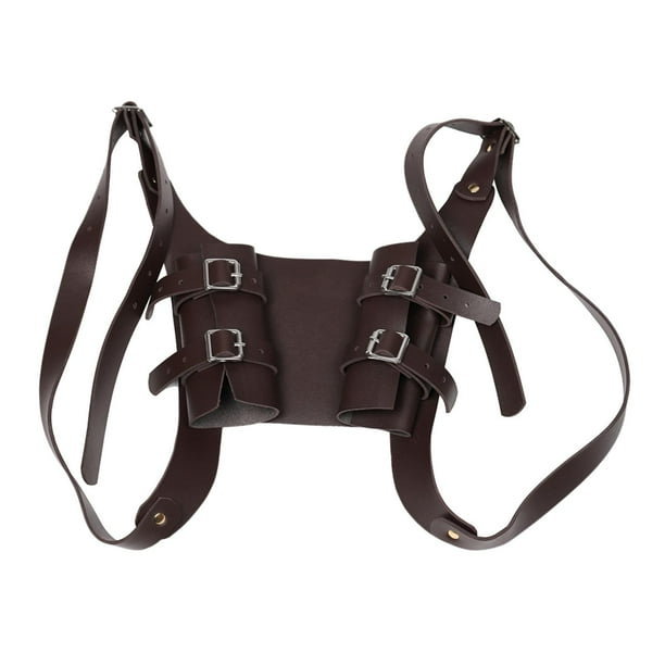 Espalda Doble Scabbard Medieval PU Cuero Anime Carry Samurai Knight Marrón Salvador funda de vaina