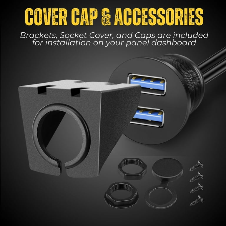 USB 3.0 Flush Mount Cable Dashboard Panel Dash Mount 2 Ports