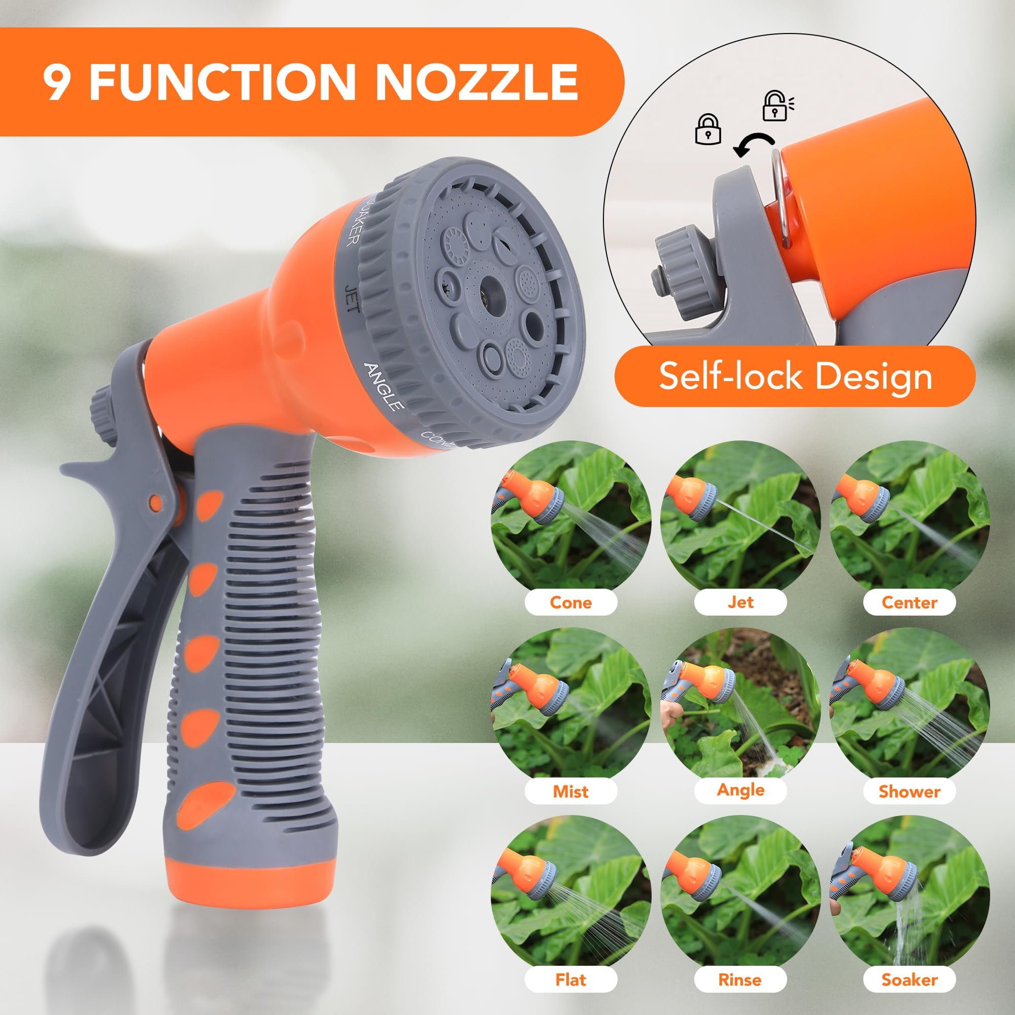 Retractable Garden Hose Reel,1/2 in x 72/100 ft,9 Function Sprayer Nozzle, Any Length Lock, Automatic Rewind and Slow Return System,180° Swivel Bracket Wall-Mounted