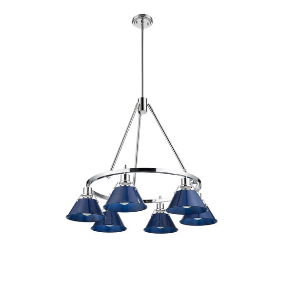 3306-6 CH-NVY Golden Lighting Orwell - 6 Light Chandelier-20.38 Inches Tall and 29 Inches Wide-Chrome Finish-Matte Navy Shade Color