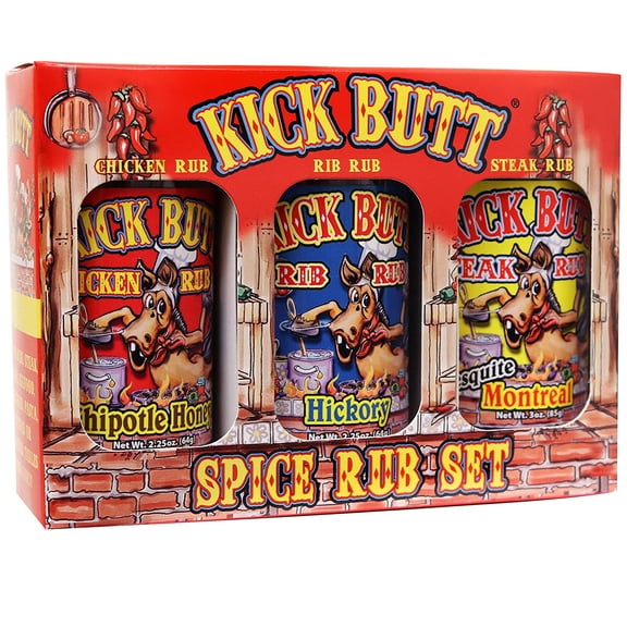 KICK BUTT Seasoning Gourmet Gift Set - 3 Pack Try These Seasonings to Make Your BBQ Awesome