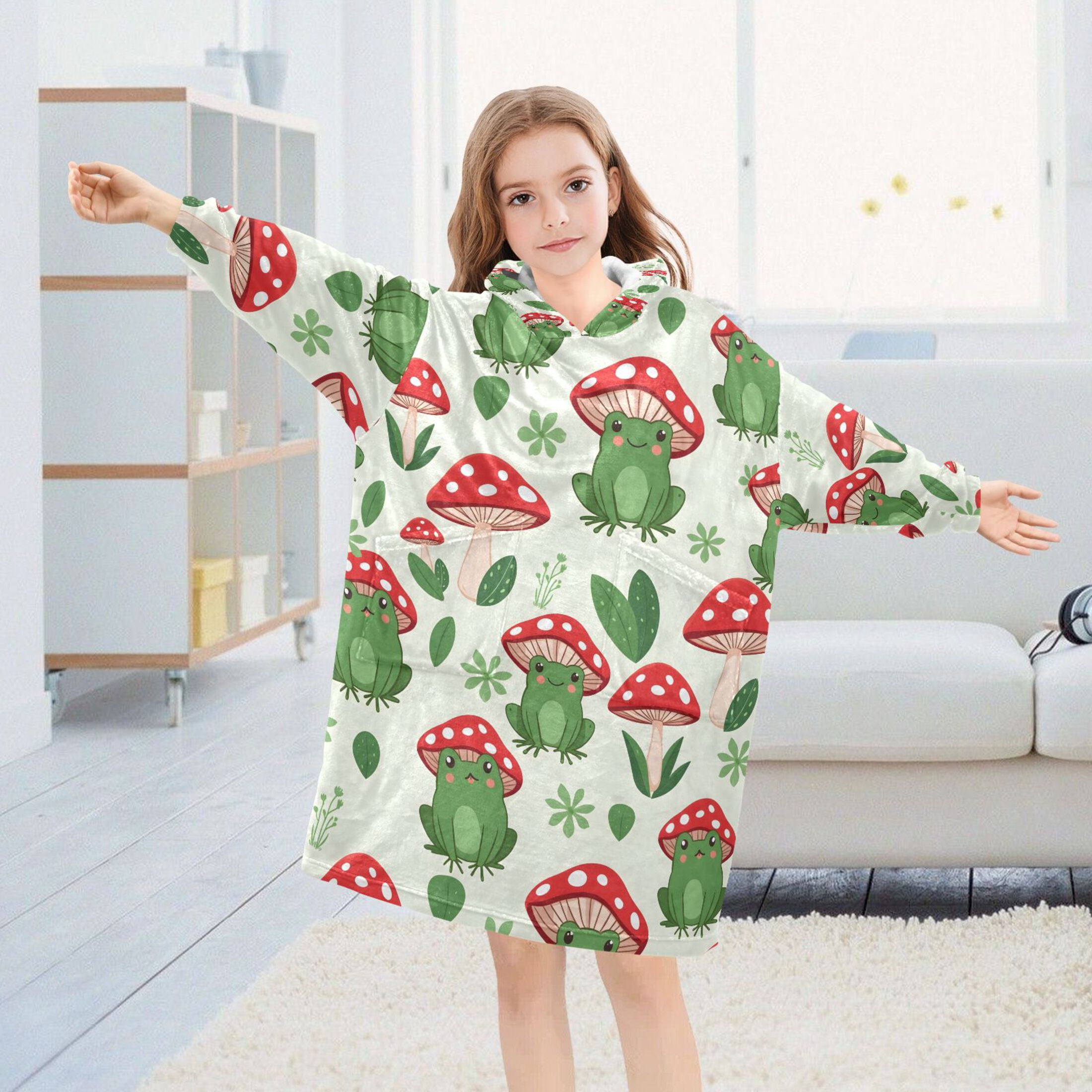 joogoo Blanket Hoodie for Frog with Mushroom Oversize Sweatshirt 3-14 YR L