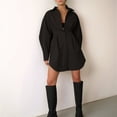 thumbnail image 4 of Robe T-Shirt Mini à Manches Longues Boutonnée pour Femme, Col à Revers, Plissée, Évasée, Courte, 4 of 9