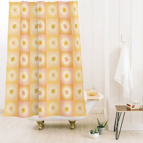 Society6 Iveta Abolina Cheerful Sun Check Shower Curtain 71" x 74"