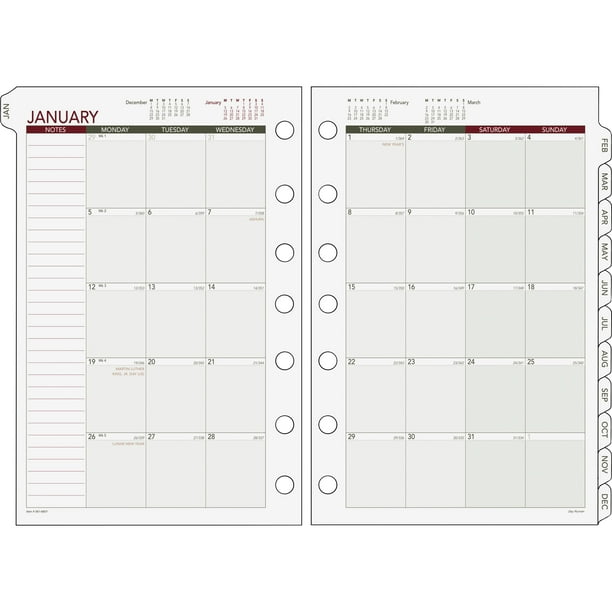 Day Runner Looseleaf Monthly Planner Refills
