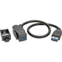 Tripp Lite USB 3.0 Keystone/Panel Mount Coupler Cable (F/F), All-in-One, Angled Connector, Black, 1 ft. (U325-001-KPA-BK)