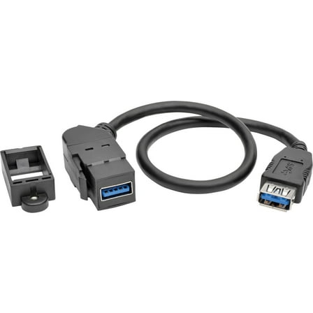Tripp Lite USB 3.0 Keystone/Panel Mount Coupler Cable (F/F), All-in-One, Angled Connector, Black, 1 ft. (U325-001-KPA-BK)
