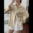 thumbnail image 4 of Camisas de Mujer con Botones, Camisas Formales A Rayas, Mangas Largas, Solapas, Camisas de Oficina, Blusas Caqui M, 4 of 8