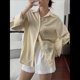 thumbnail image 4 of Camisas de Mujer con Botones, Camisas Formales A Rayas, Mangas Largas, Solapas, Camisas de Oficina, Blusas Caqui L, 4 of 8