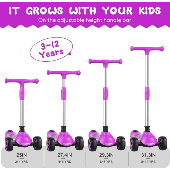 Kids Kick Scooter with Adjustable Handlebars, Removable & Lighted Wheels for Ages 3-12