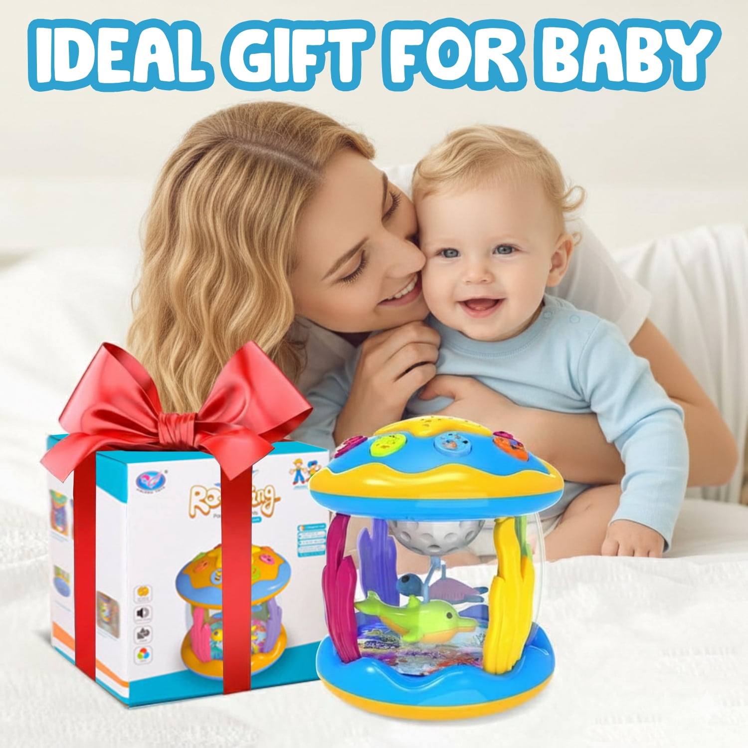 LieGorJi Babies Ocean Rotating Musical Toys, Infant Crawling Tummy Time Toys, Learning Musical Toy, Birthday Gifts for 1-3 3-5 5-8 Year Old (Blue)