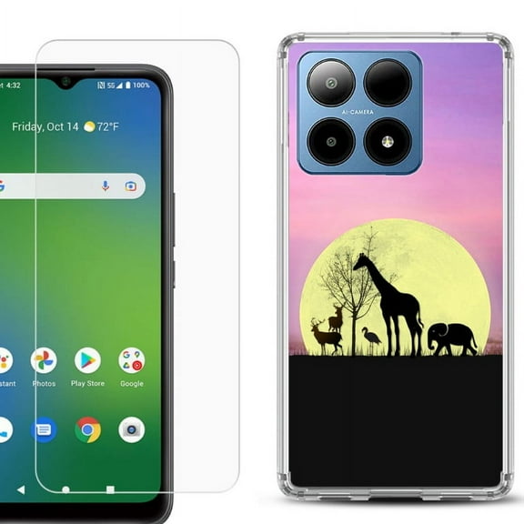 For Boost Mobile Summit 5G Shockproof Phone Case Cover with Tempered Glass Screen Protector, by OneToughShield - Moonlight Safari