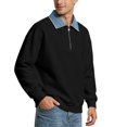 thumbnail image 4 of TOUMENY Men Sweater Fall Winter Collared Long Sleeve Solid Casual Comfy Tops Men Color Block Loose Half-Zip Pullover Black L, 4 of 7