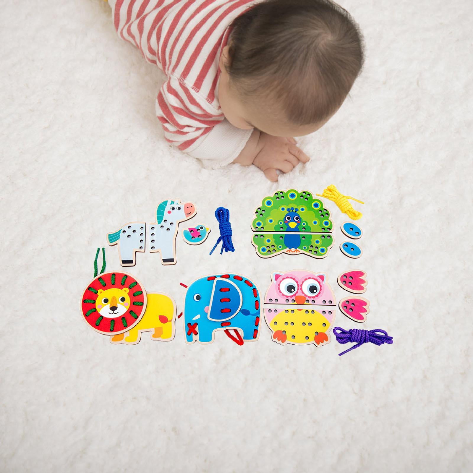 LeeQinersw Lacing Cards Gift for Boys Girls Early Development Threading Toys Sewing Kit Wildlife