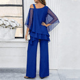 thumbnail image 4 of CIENVNSTG Mother Of The Bride Pant Suits Cold Shoulder Chiffon Ruffle Top And Wide Leg Pants Two Piece Pant Suit Wedding Guest Outfit Blue M, 4 of 8
