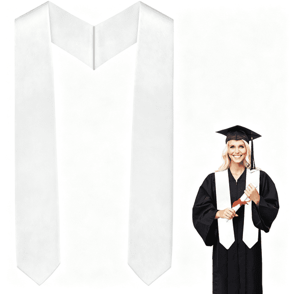 TELOLY Graduation Stole, 70" Graduation Sash Plain Graduation Stole Unisex Adults Graduation Stoles Class of 2026 for Academic, Elegant White Stole Graduation