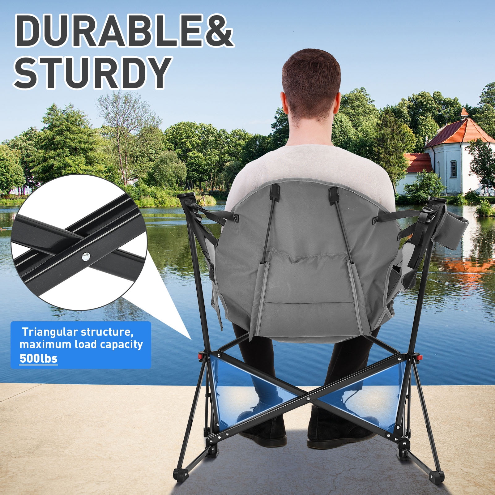 Autlaycil Camping Chairs, Oversized Hammock Chairs, Folding Rocking Chairs, Adjustable Back Swing Chairs, Cup Holder, Outdoor Beach Lawn, Grey