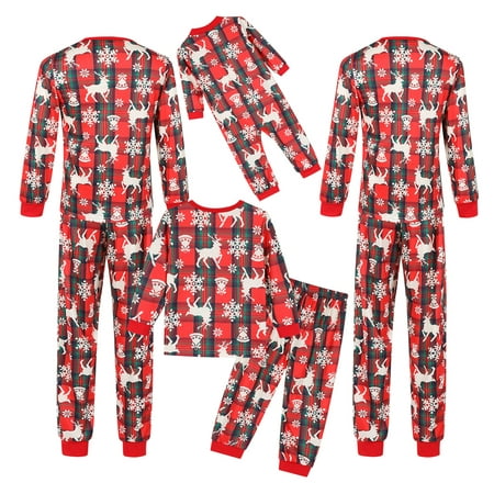 

Votuleazi Family Christmas Pjs Matching Sets Snowflake Elk Plaid Print Long Sleeve Tops + Long Pants Sleepwear