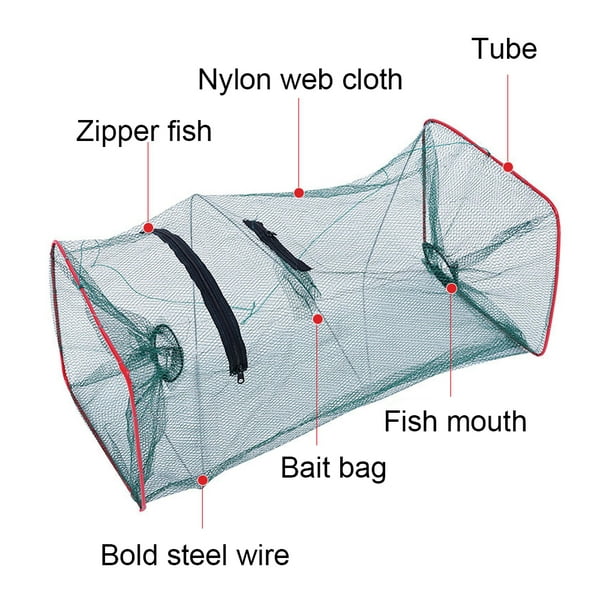 keepw Foldable Fishing Bait Fish Trap Nylon Mesh Fabric Long Service Life  Retractable Fish Shrimp Net Cage Trap With Food Bag without edge wrappin