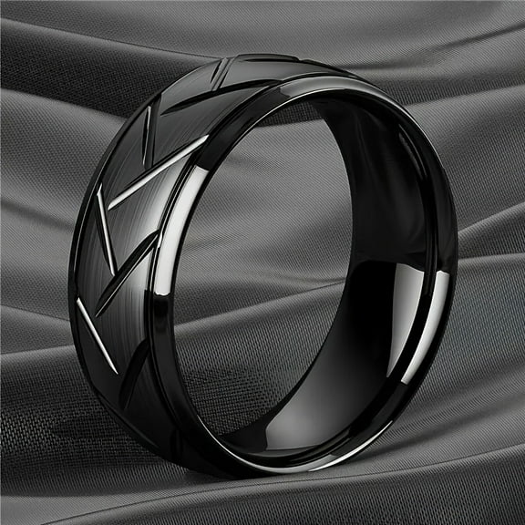 1pc Luxury 8MM Black Tungsten Steel Ring - Fashionable & Simple Design with Black Silk - Artificial Jewelry - Perfect Gift for Men & Jewelry Lovers,10