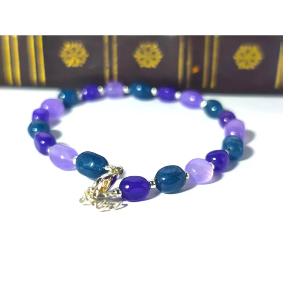 Shyamgems Natural Stone Beaded Bracelet, Purple Amethyst and Blue Apatite, Silver Spacer