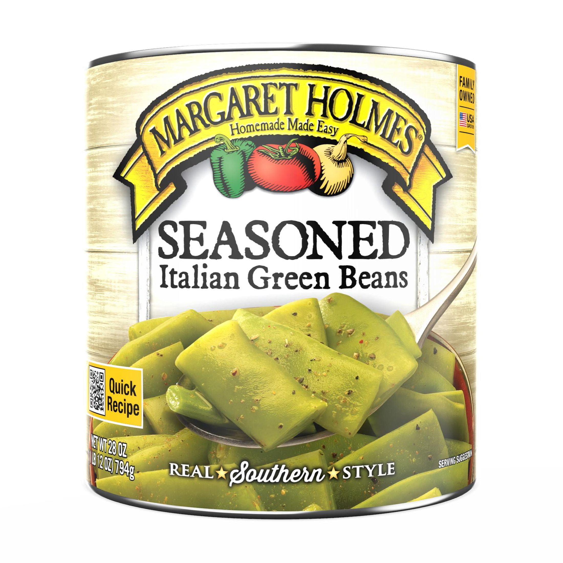 (12 pack) Margaret Holmes Seasoned Italian Green Beans, Canned Vegetables, 27 oz