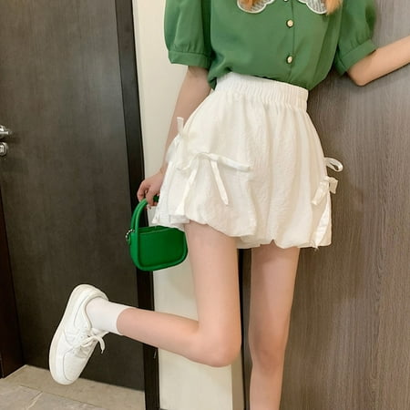 Women Casual Shorts Bow Tie Short Skirt Fashion Cute Bloomers White M YIWEI