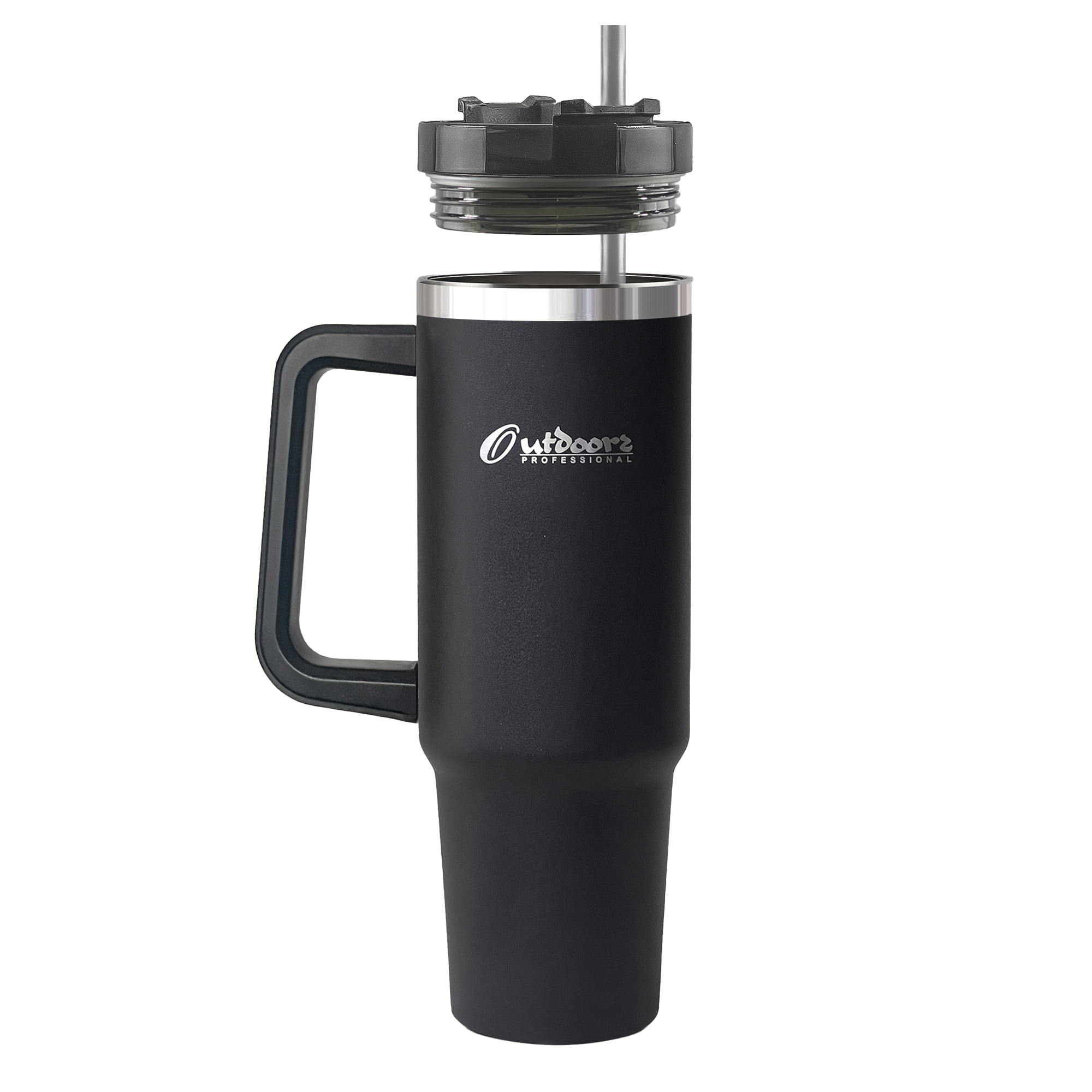 Outdoors Professional 40-oz. Stainless Steel Double-Walled Insulated Tumbler with Straw (Black)
