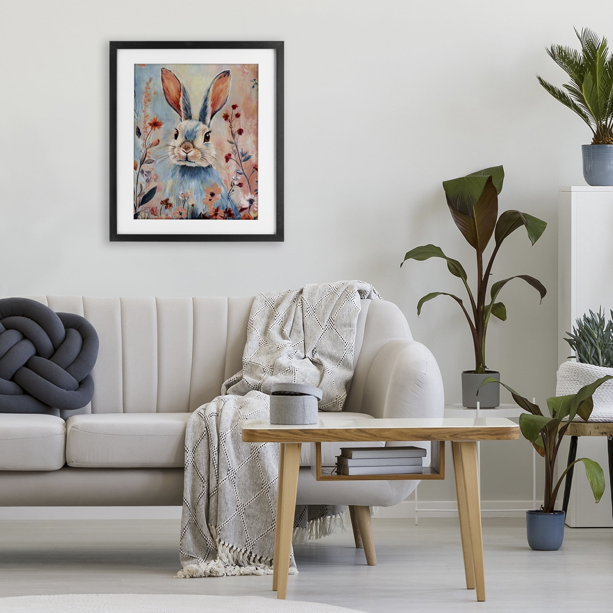 Stupell Industries Blue Rabbit & Wildflowers Black Framed Print Under Glass, design by Sara Culpepper