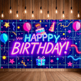 thumbnail image 7 of Neon Style Happy Birthday Banner with Balloons Cake Party Hats Background Backdrop Decor for Birthday Party Celebration Photography Props Decorations, 7 of 7