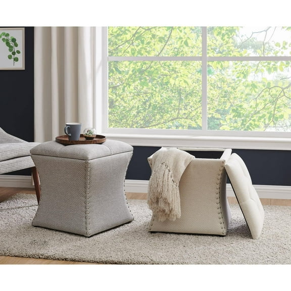 Amelia Nailhead Tufted Storage Ottoman Cream