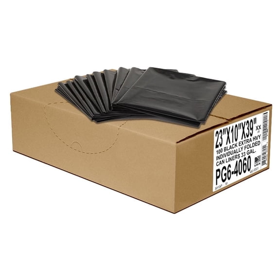 Aluf Plastics 33 Gal Black Heavy Duty Garbage Bags 1.5 Mil - 33"x 39" - Pack of 100 - For Contractor, Outdoor, Construction, & Storage