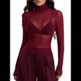 thumbnail image 2 of Top de Larga Ajustado de de Color Liso con Cuello Alto para Mujer, Camisa Transparente. Rojo Vino M, 2 of 7