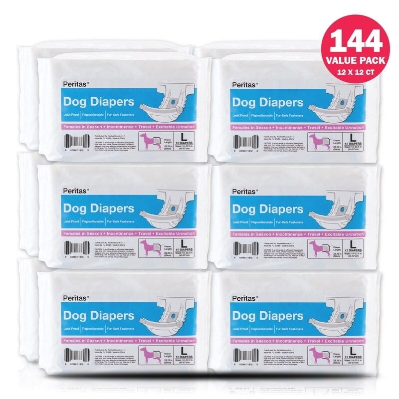 Peritas 144ct Large/XLarge Disposable Female Dog Diapers, Puppy
